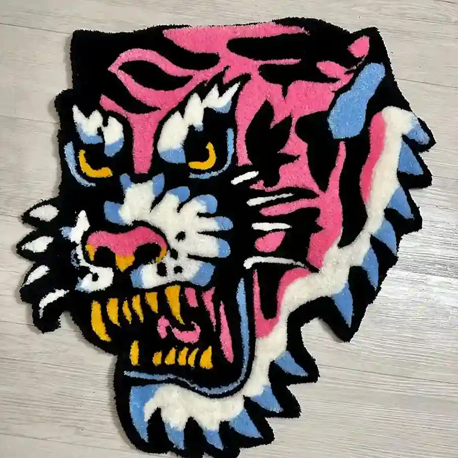 Fierce Pink Panther Rage Tattoo Area Rug by Sneagear