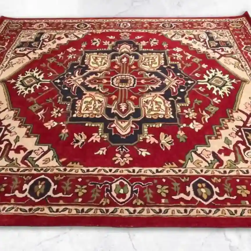 Vintage floral red rug with hand-tufted wool texture, perfect for living rooms or traditional interiors