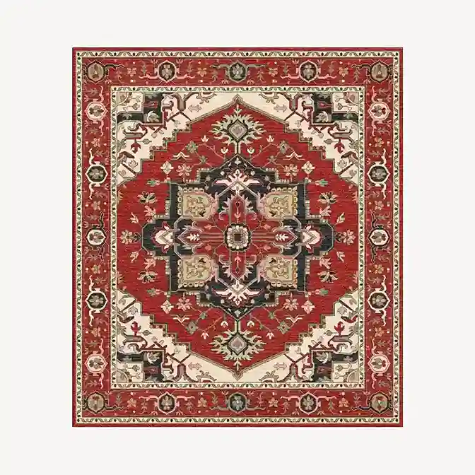 Vintage floral red rug with hand-tufted wool texture, perfect for living rooms or traditional interiors