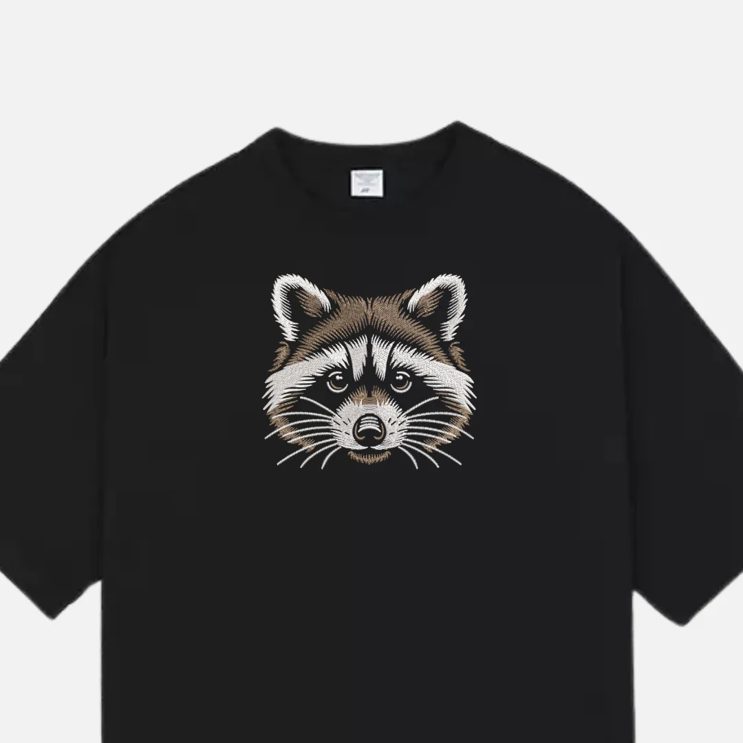 Cute Raccoon Embroidered T Shirt