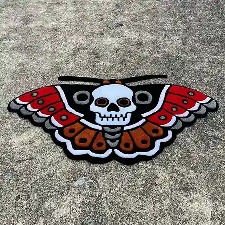 death moth red tattoo rug