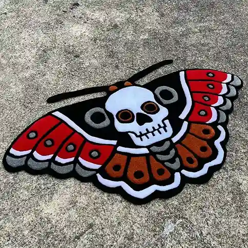 death moth red tattoo rug