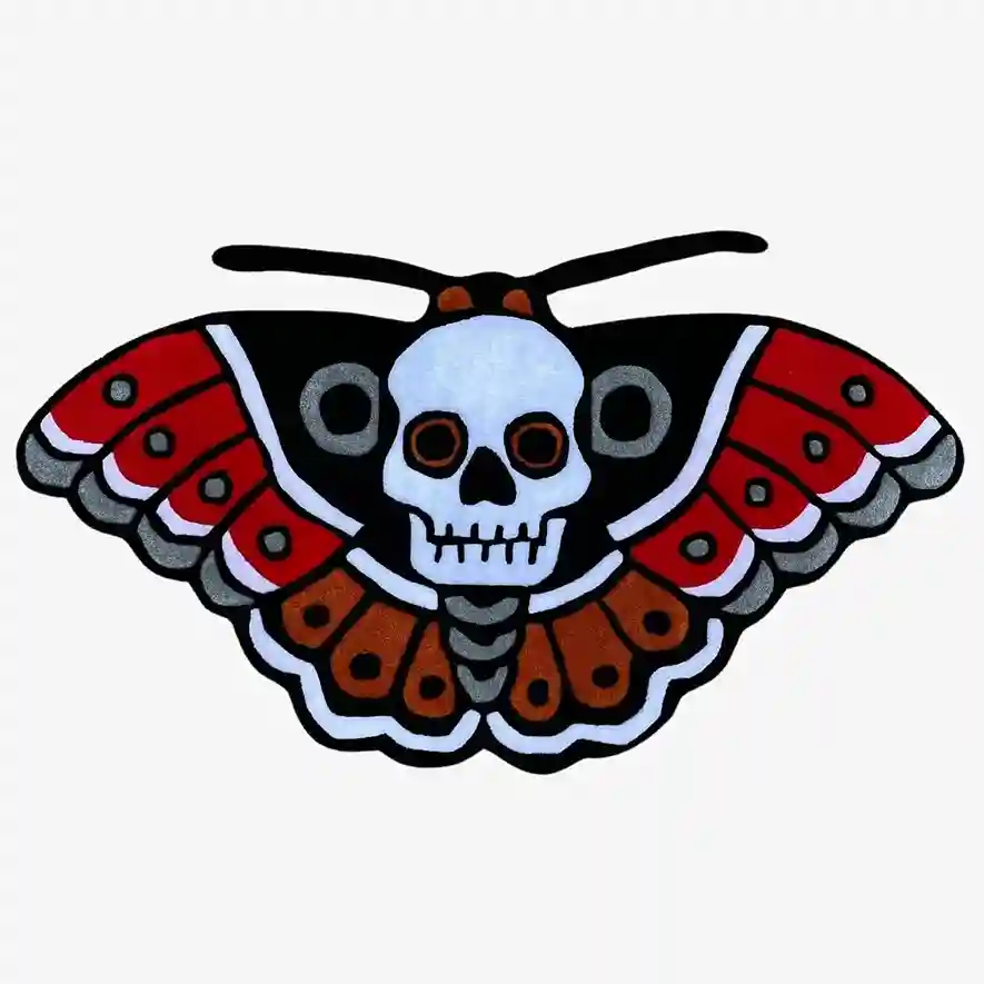 death moth red tattoo rug