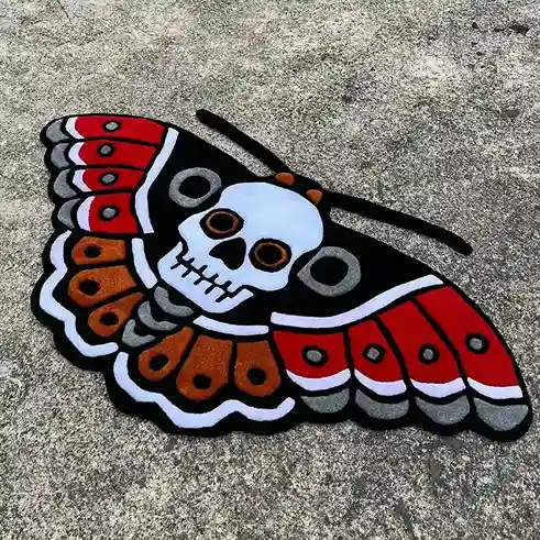 death moth red tattoo rug