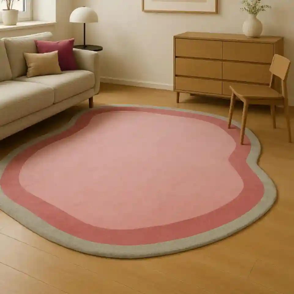 pink blossom irregular hand tufted rug