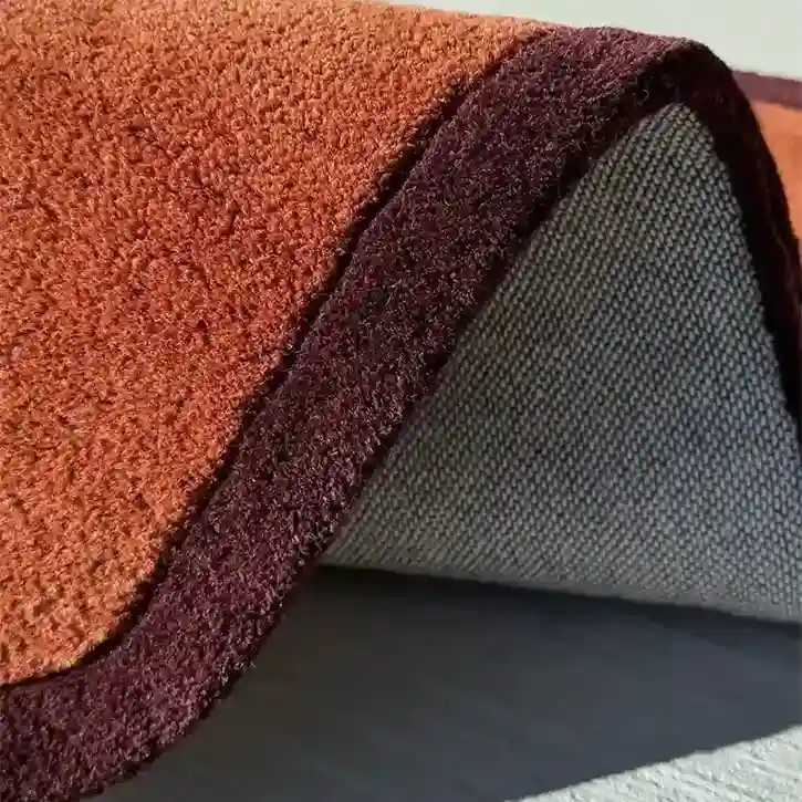 Solid Rust Border Rug placed in a modern living room, adding warmth and texture to the space.