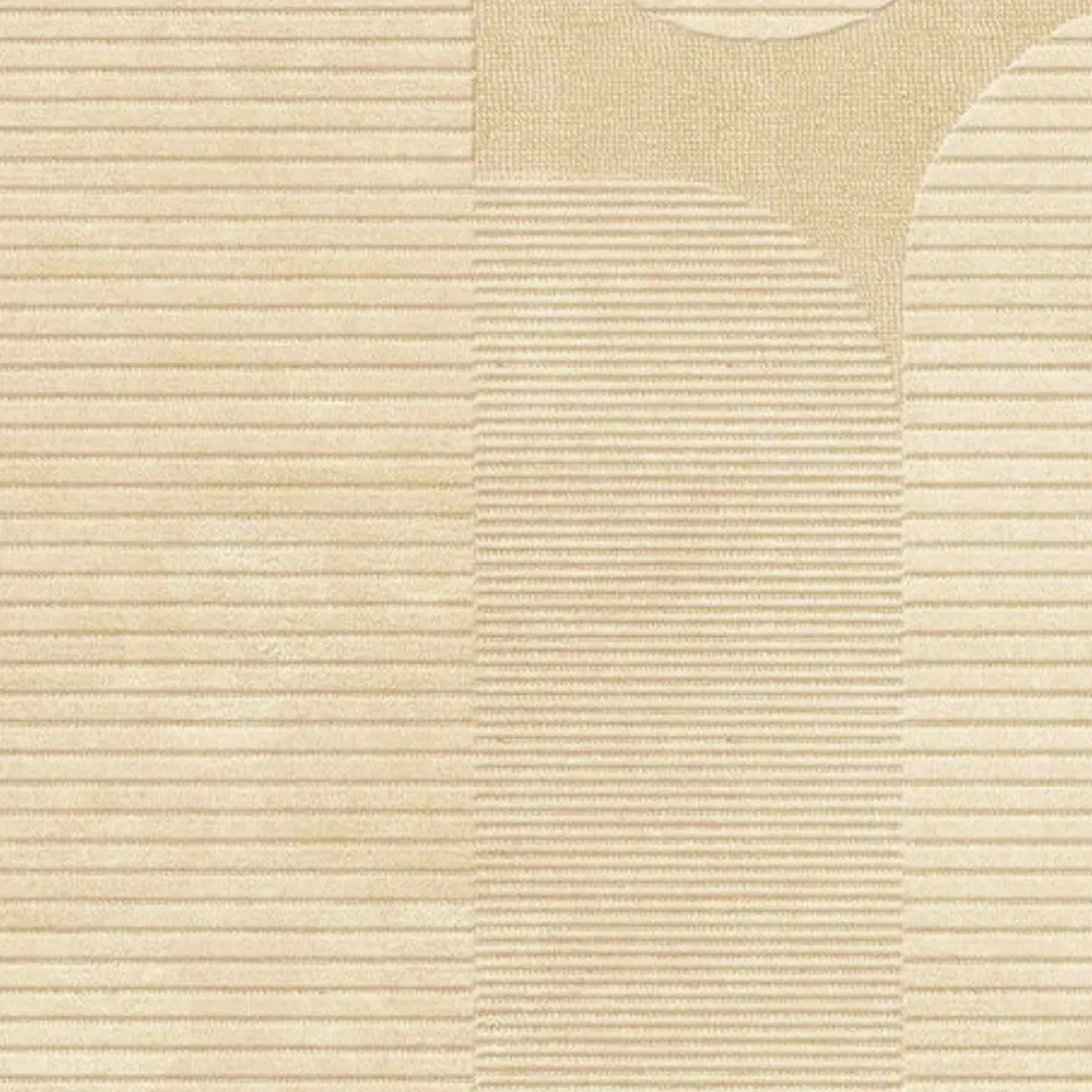 Hand-tufted beige wool rug with grid carving