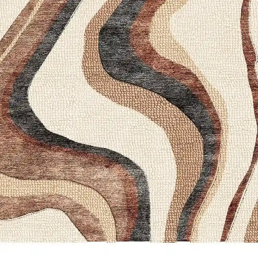 Brown and beige modern rug with organic wave design