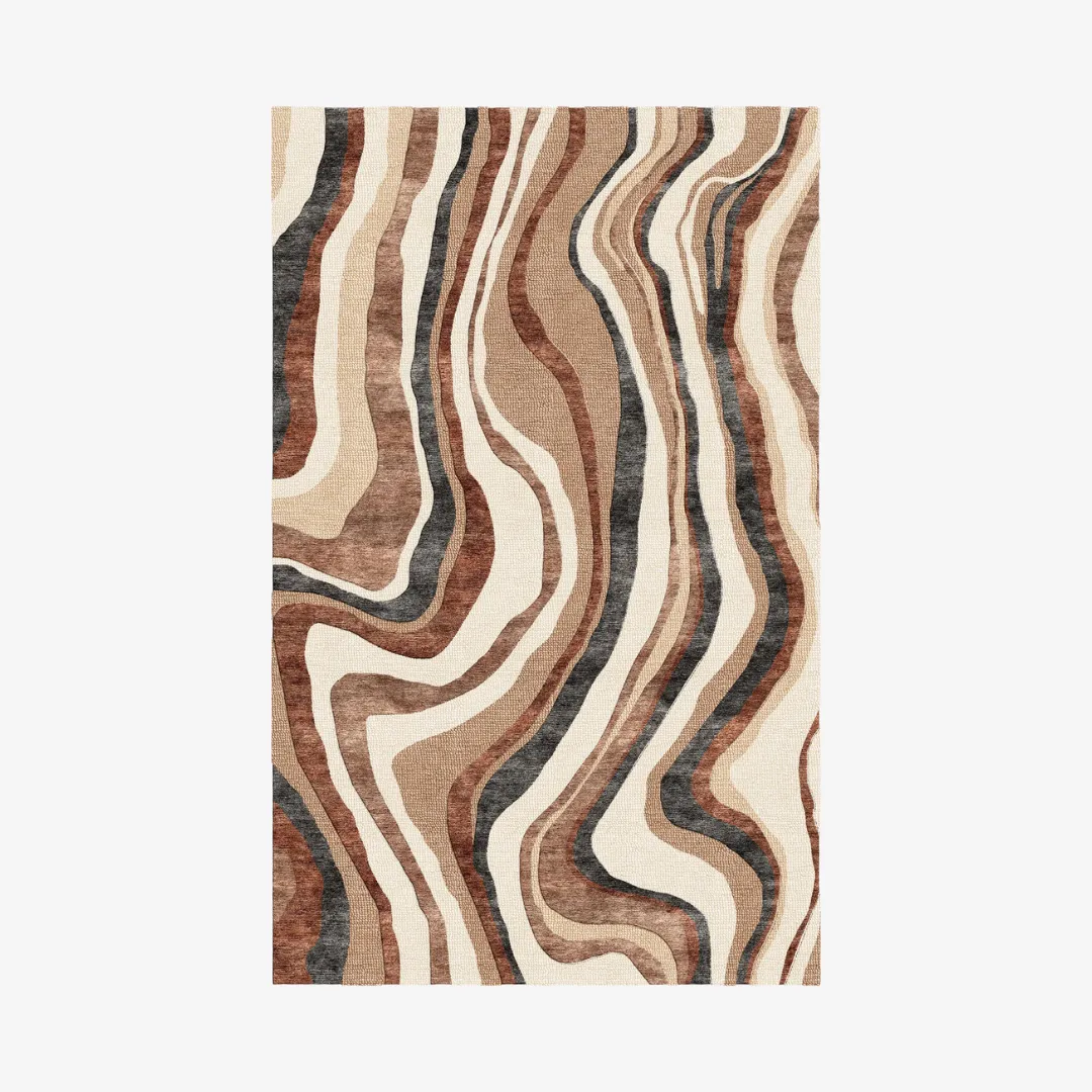 Earth-toned wavy line abstract area rug
