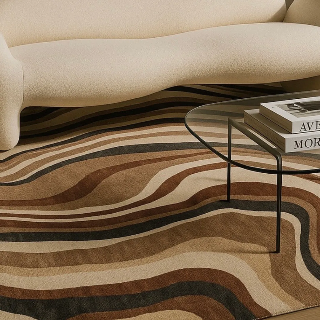 Hand-tufted rug with flowing desert-inspired patterns