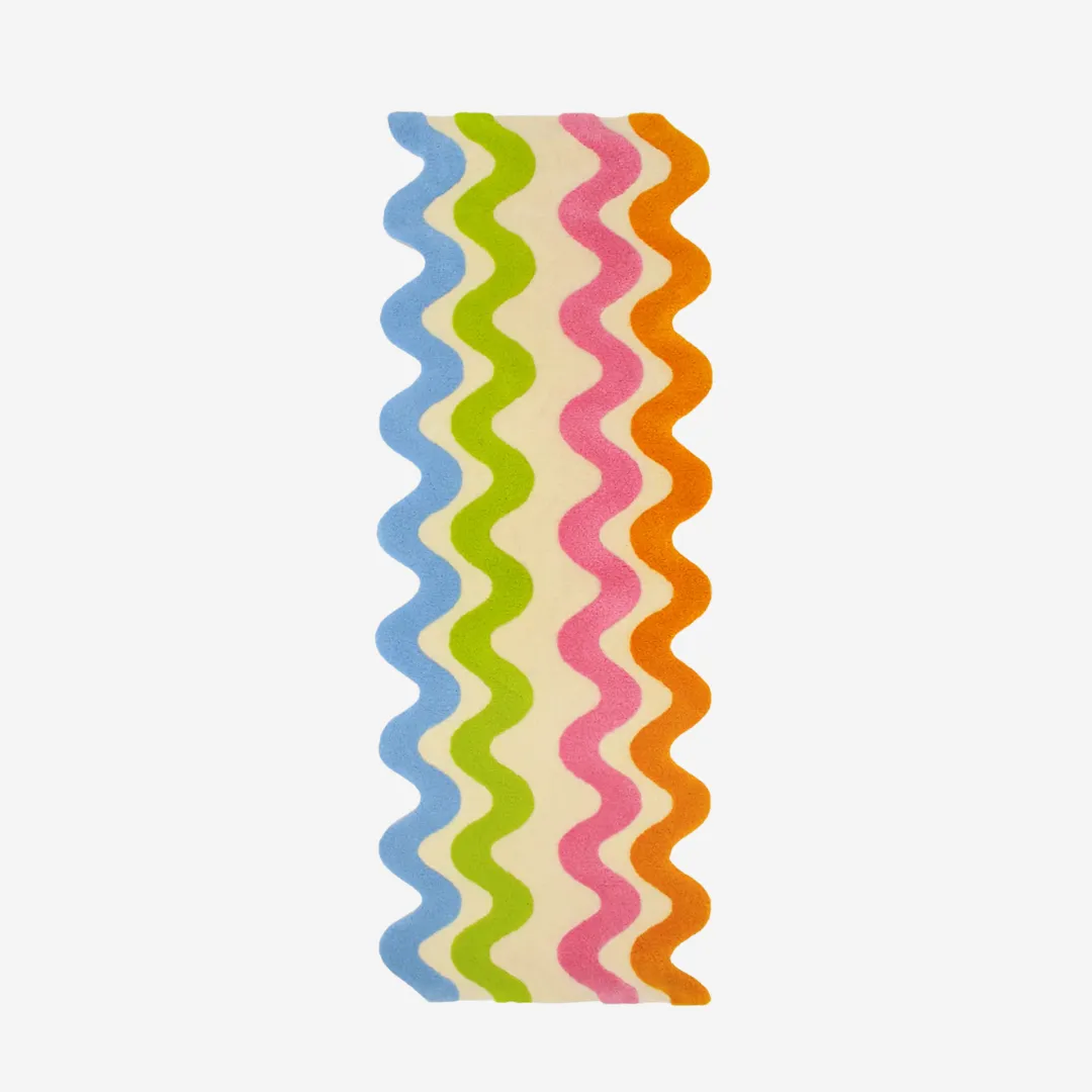 Wavy Rainbow runner rug with multicolor ripple design