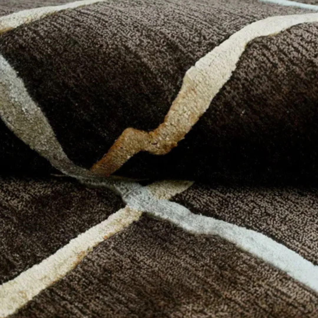 Modern black rug with abstract white grid design