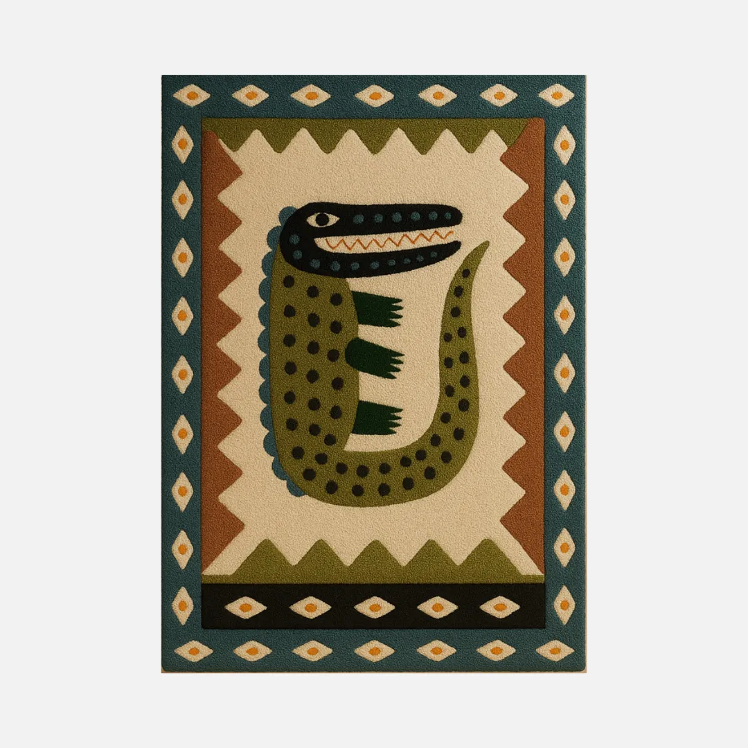 Whimsical crocodile with tribal geometric border