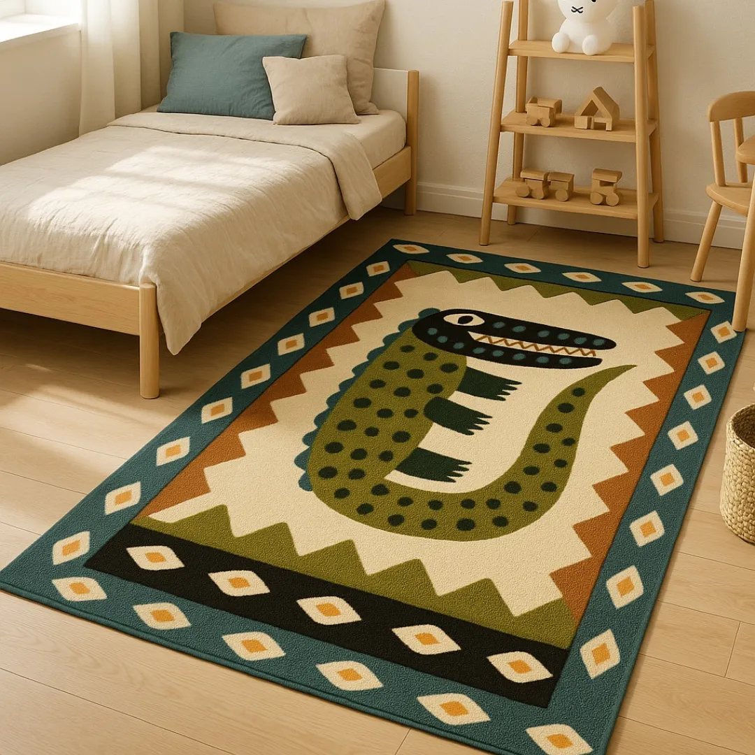 Playful crocodile rug for children's room decor