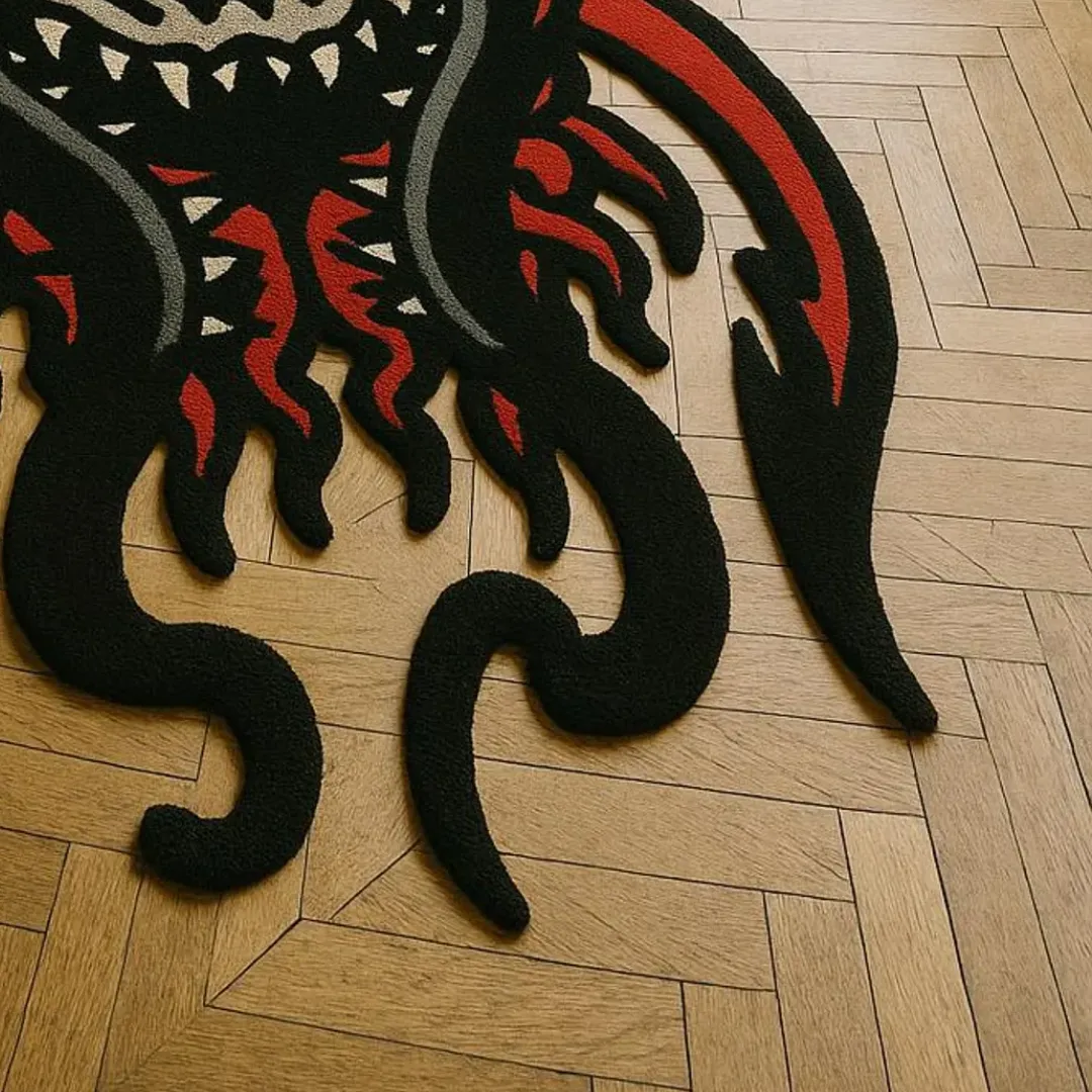 Edgy tattoo-style demon face rug for alternative art lovers