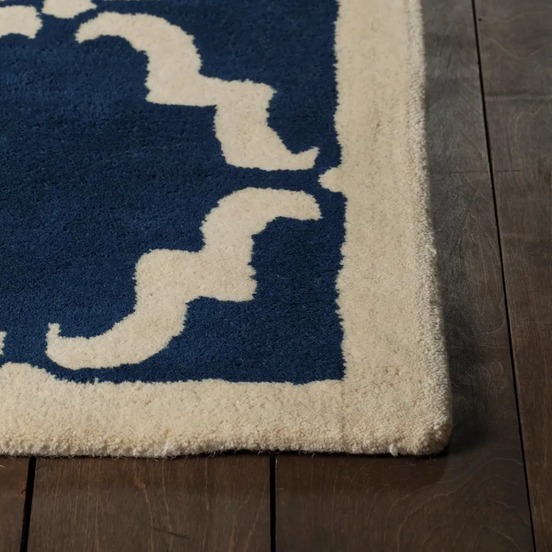 Handmade wool rug with nautical-inspired design