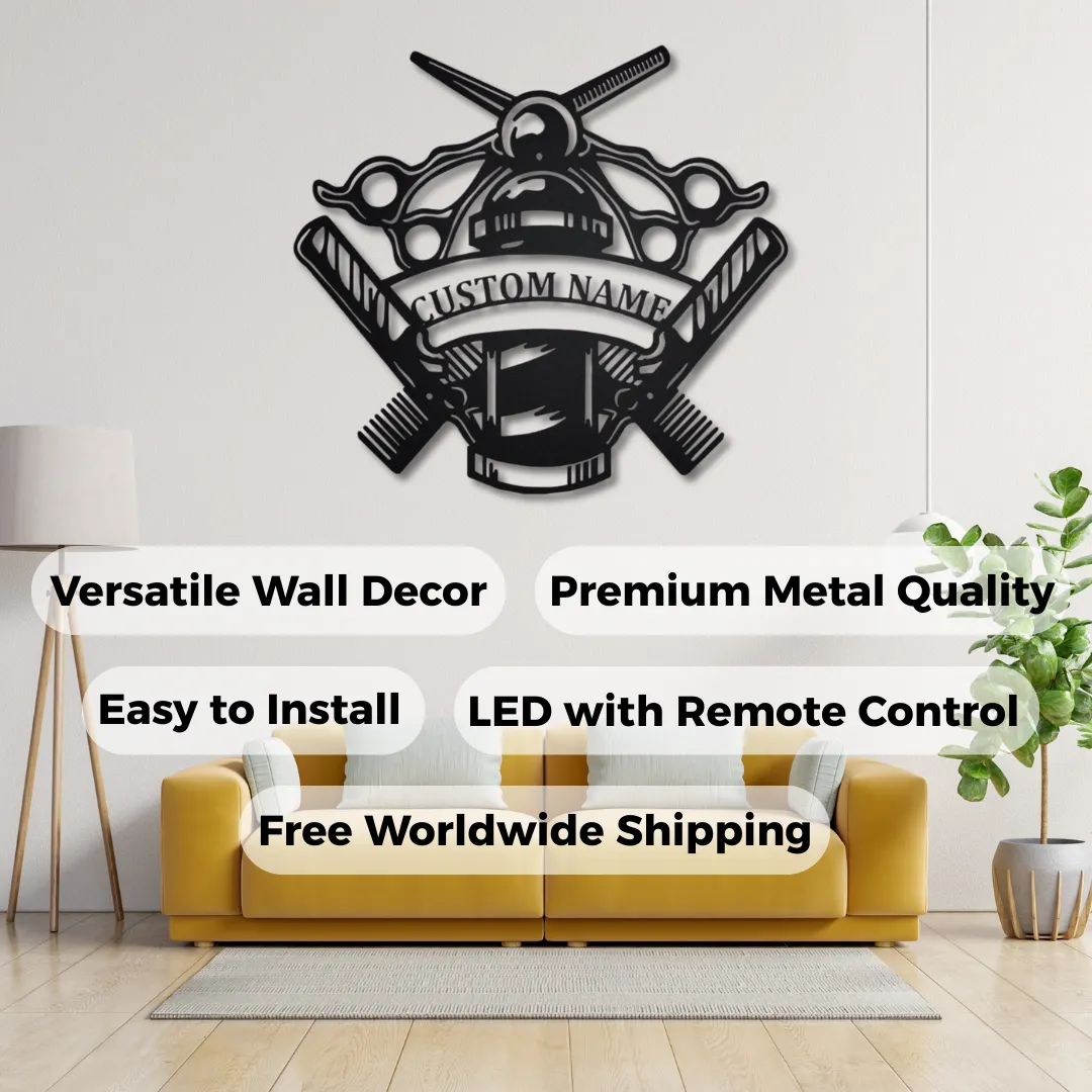 Barber Forge Silhouettes Personalized barber pole wall art for barbershop or salon.