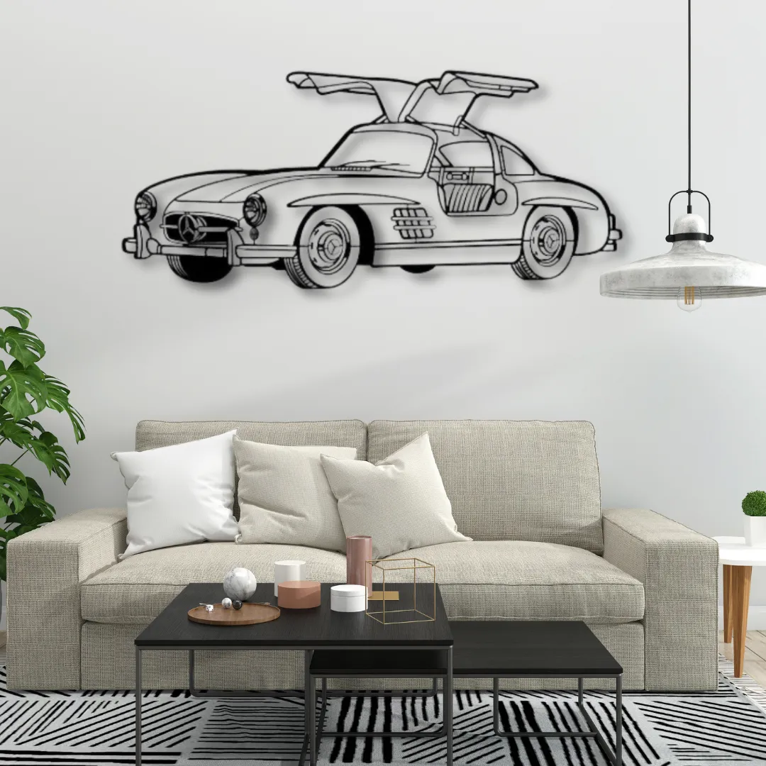 Benz 300SL Custom car metal art of the iconic 300SL Gullwing design.