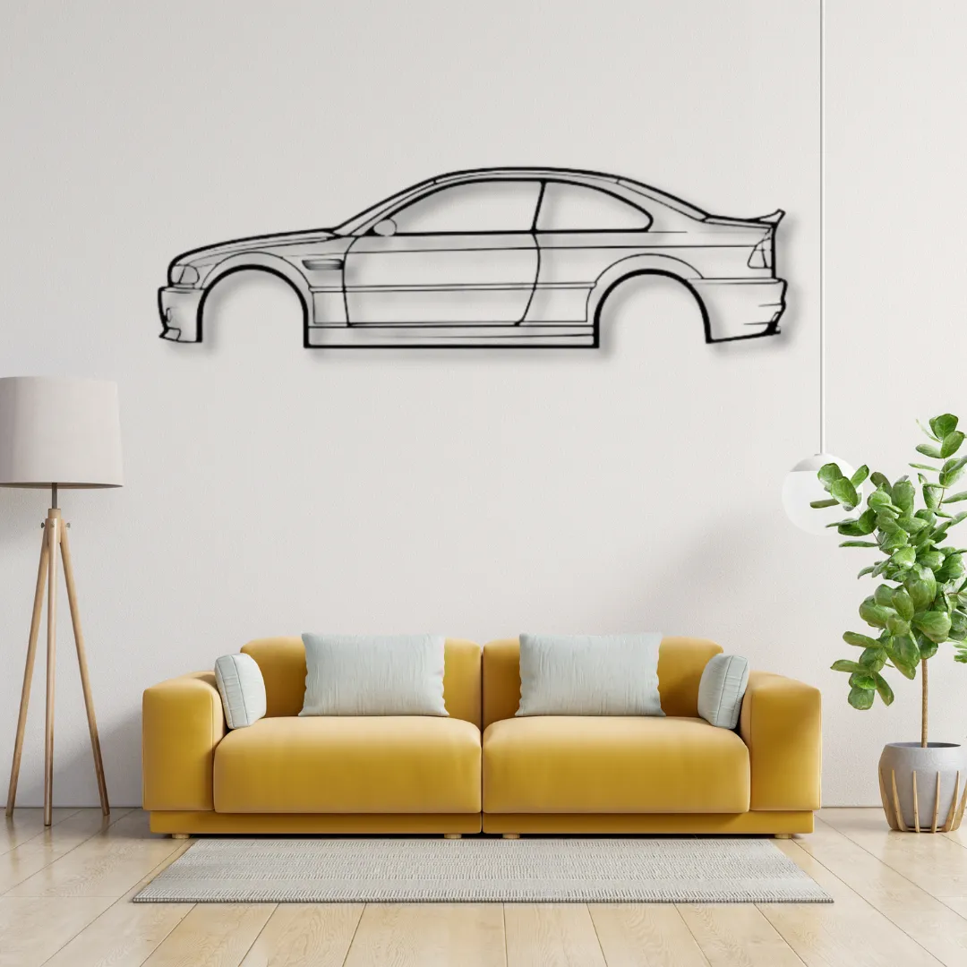 bmw m3 silhouette BMW M3 side profile custom metal wall art in black outline.