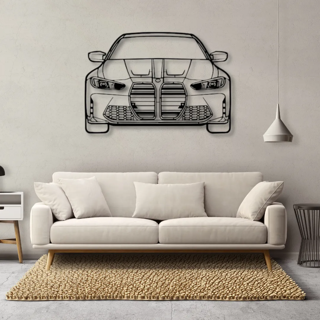 BMW M4 Car Silhouette BMW M4 iconic front grille in minimalist car wall art.
