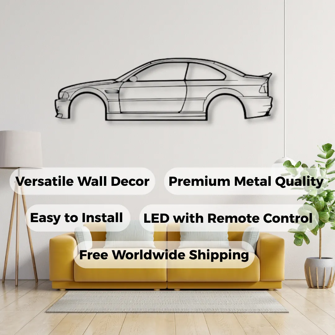 bmw Minimalist BMW M3 outline in metal wall art.