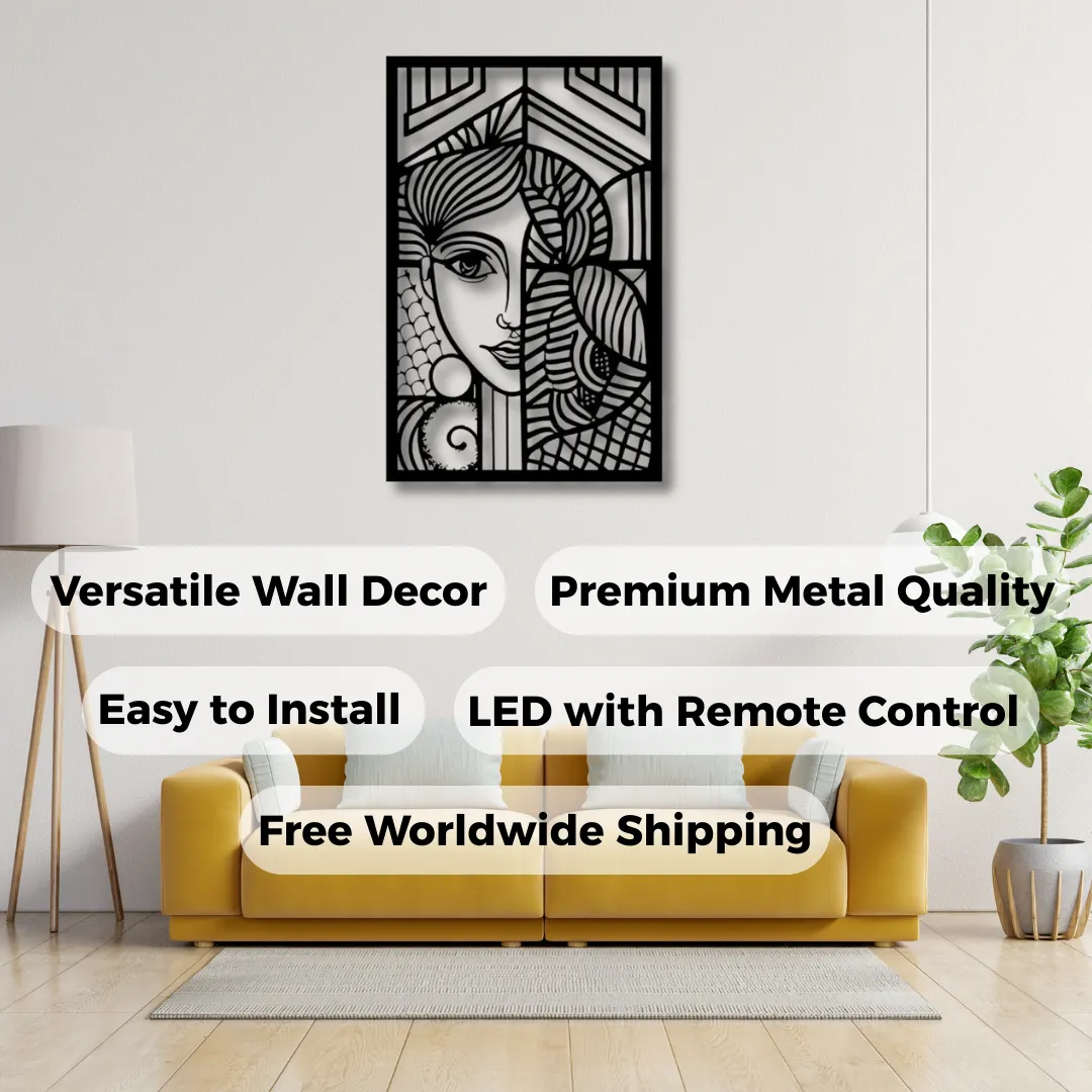 Cubist Muse Silhouette Art Geometric and artistic cubist face metal wall decor for living room