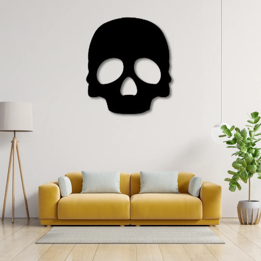 Eternal Skull Silhouette Minimalist skull silhouette black metal wall art above sofa