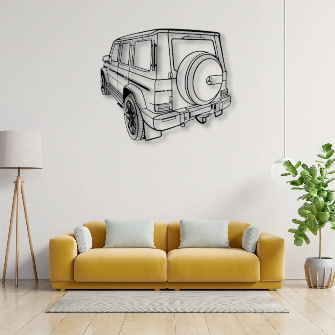 G-Wagon Silhouette Mercedes-Benz G-Wagon custom metal art, sleek rear view design.