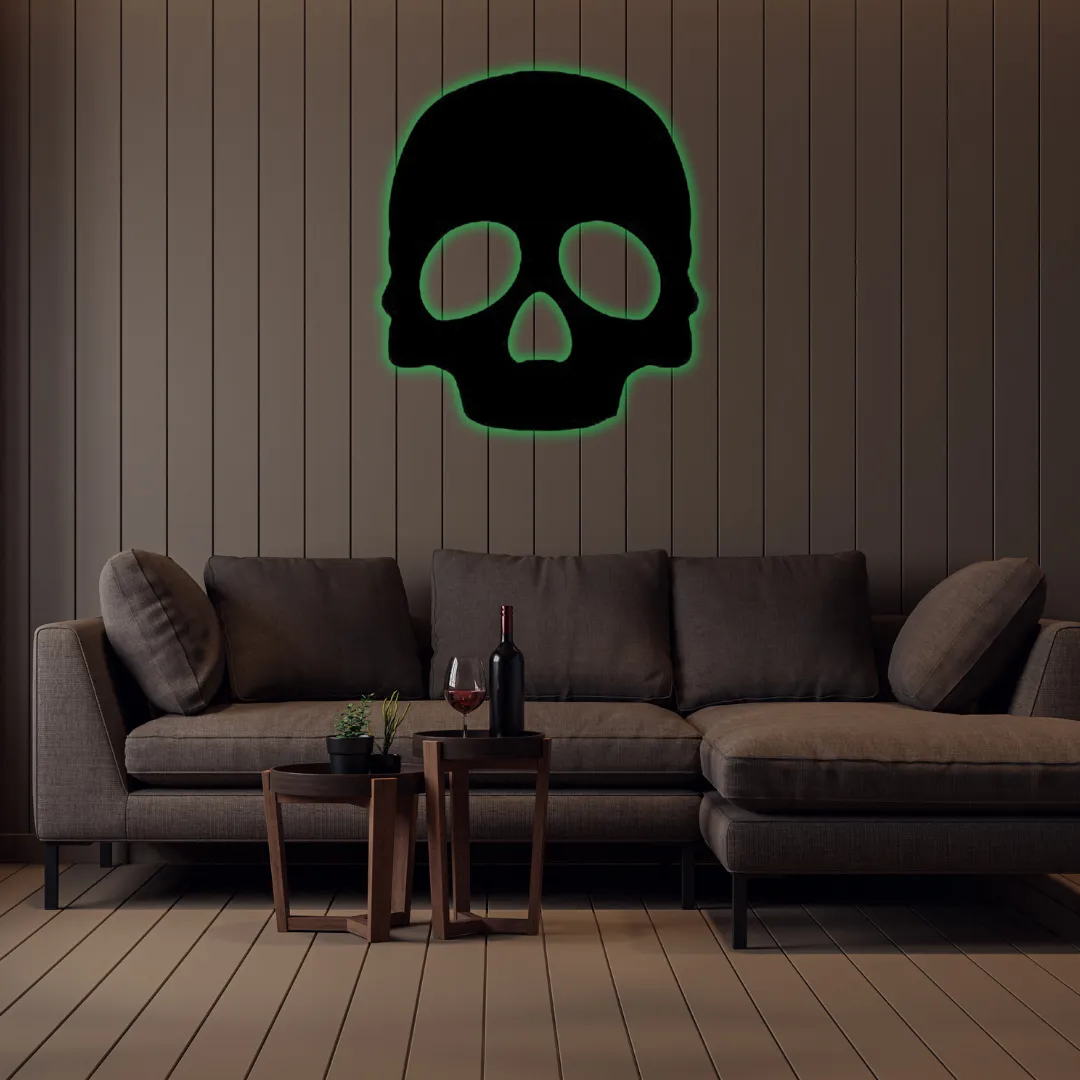 Green Eternal Skull Silhouette Smooth skull-shaped metal wall hanging for gaming room