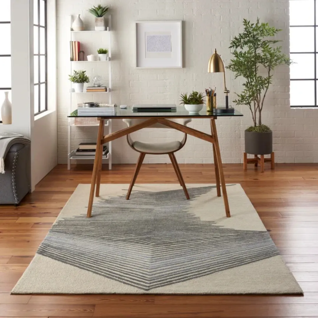 Optic Illusion Rug with 3D effect lines, perfect for minimalist modern decor.