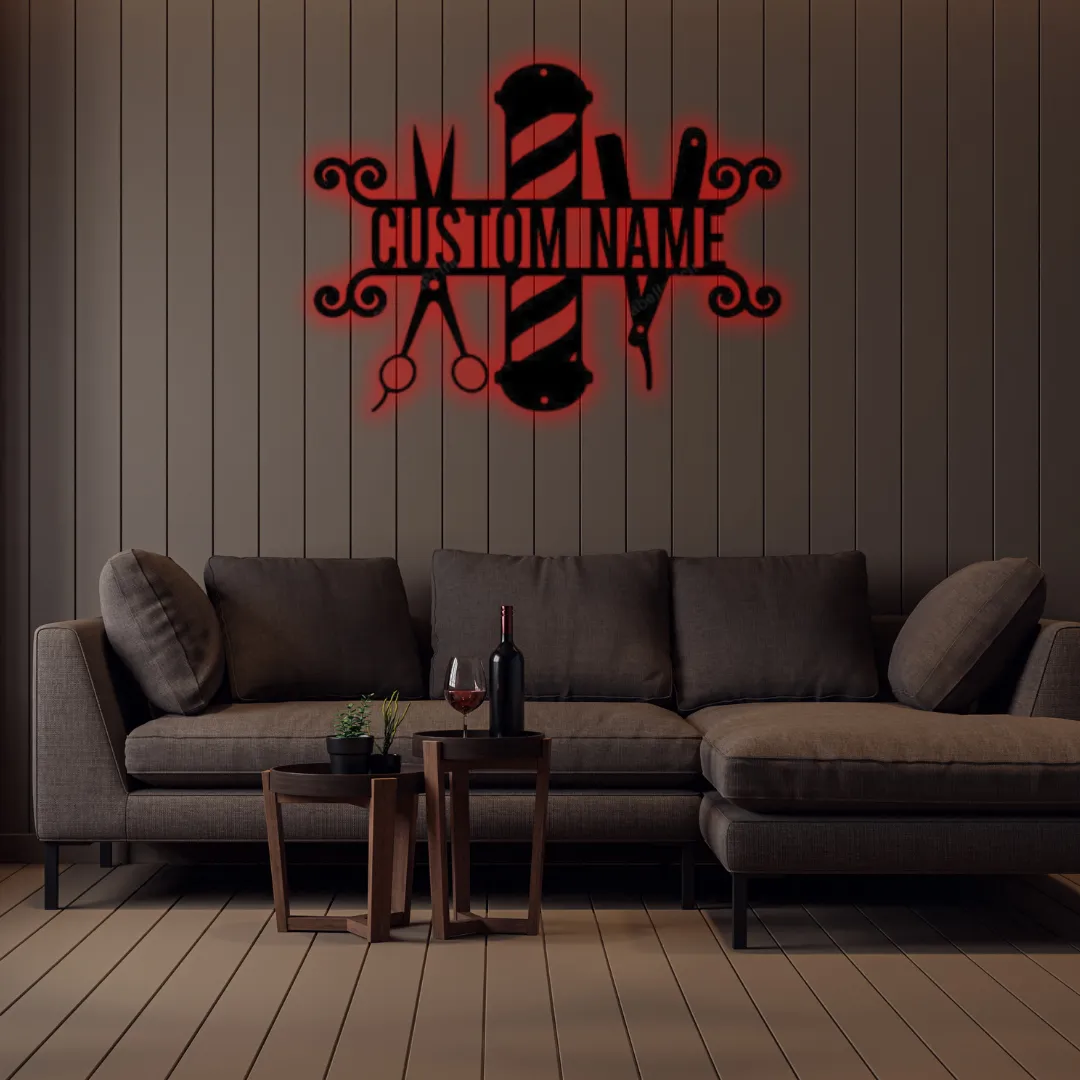 Red Custom Barber Shop Silhouette Black metal barbershop wall art personalized