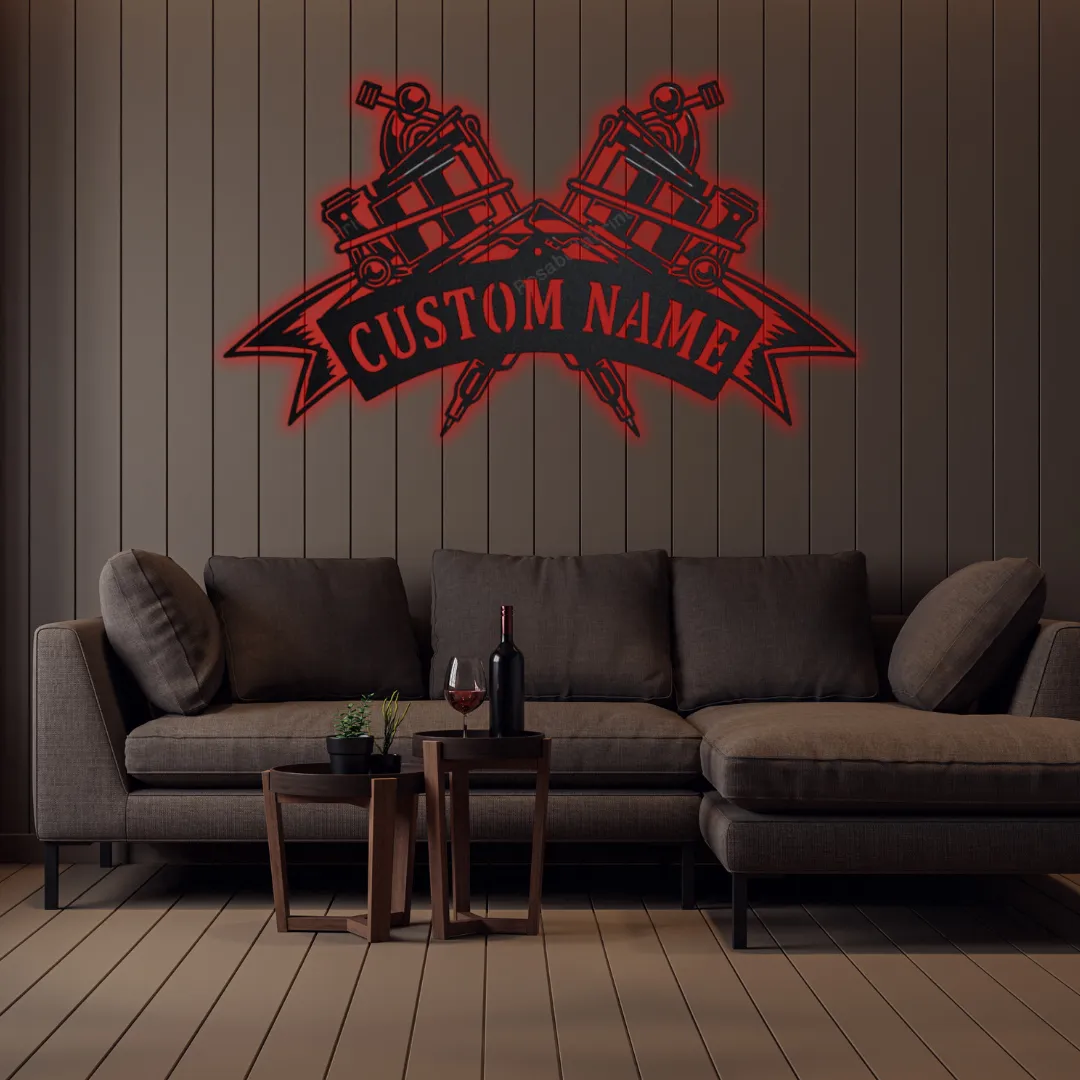 Red Inked Legacy Silhouette Black metal tattoo-inspired wall hanging for studios.