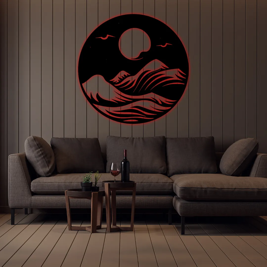 Red Serenity Waves Silhouette