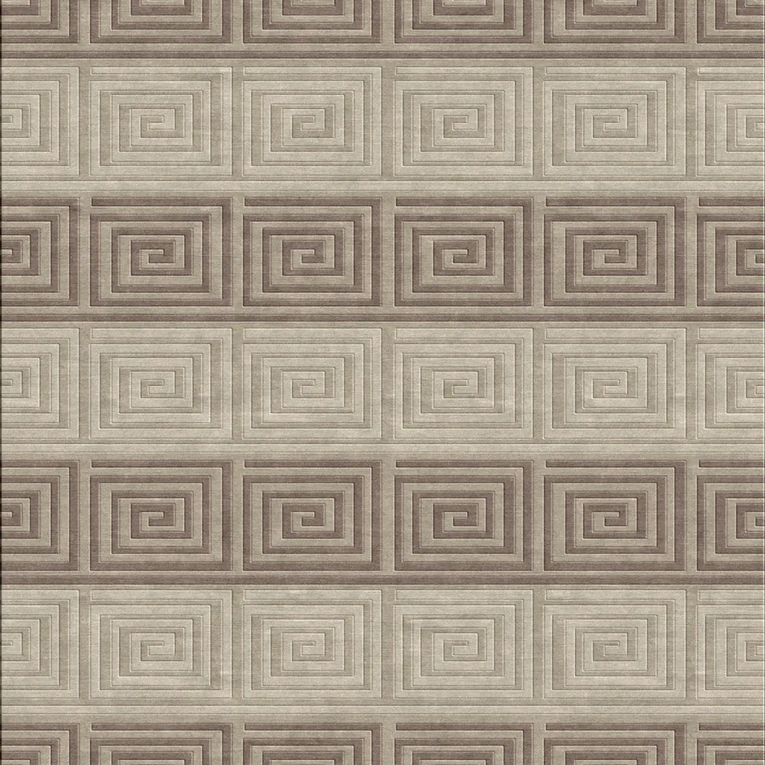 Geometric spiral rug for contemporary spaces.