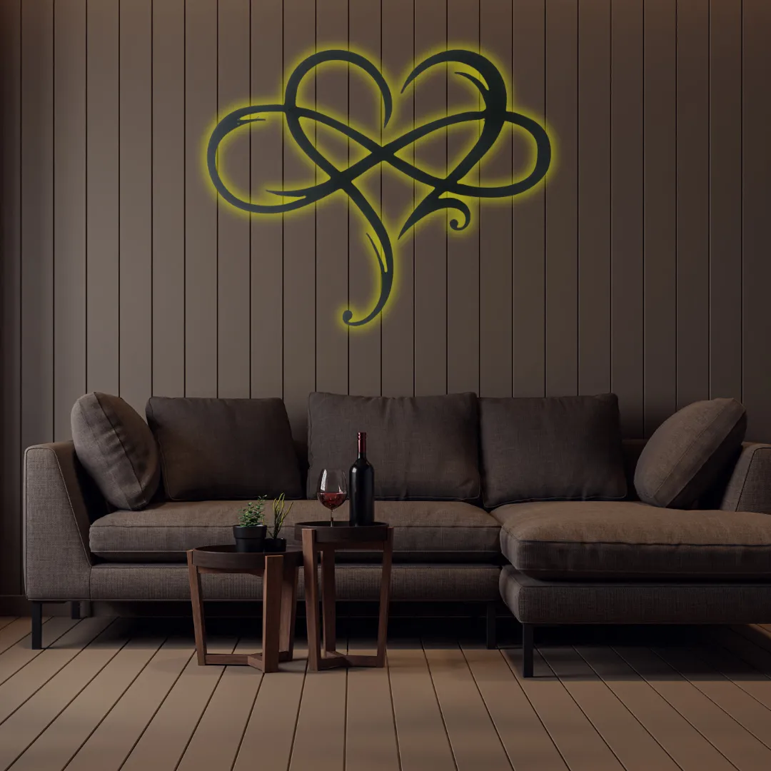 Yellow Eternal Love Silhouette Customizable heart wall decor for weddings or anniversaries.