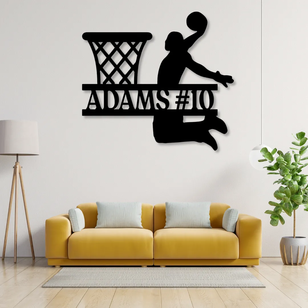 Basketball Dunk Silhouette Basketball dunk metal wall art inspired by NBA with custom name and number
