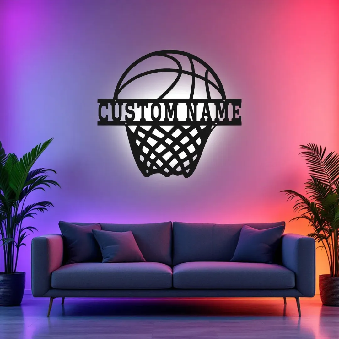 Basketball Net Silhouettes personalized basketball wall decor laser cut metal art