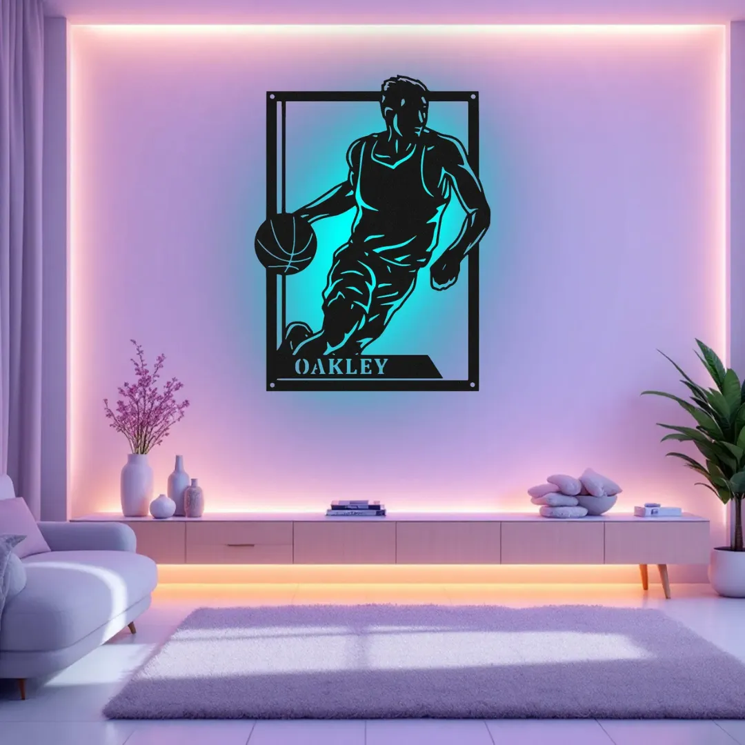 Basketball Player Dribbling Silhouettes NBA-inspired basketball wall décor with personalized name