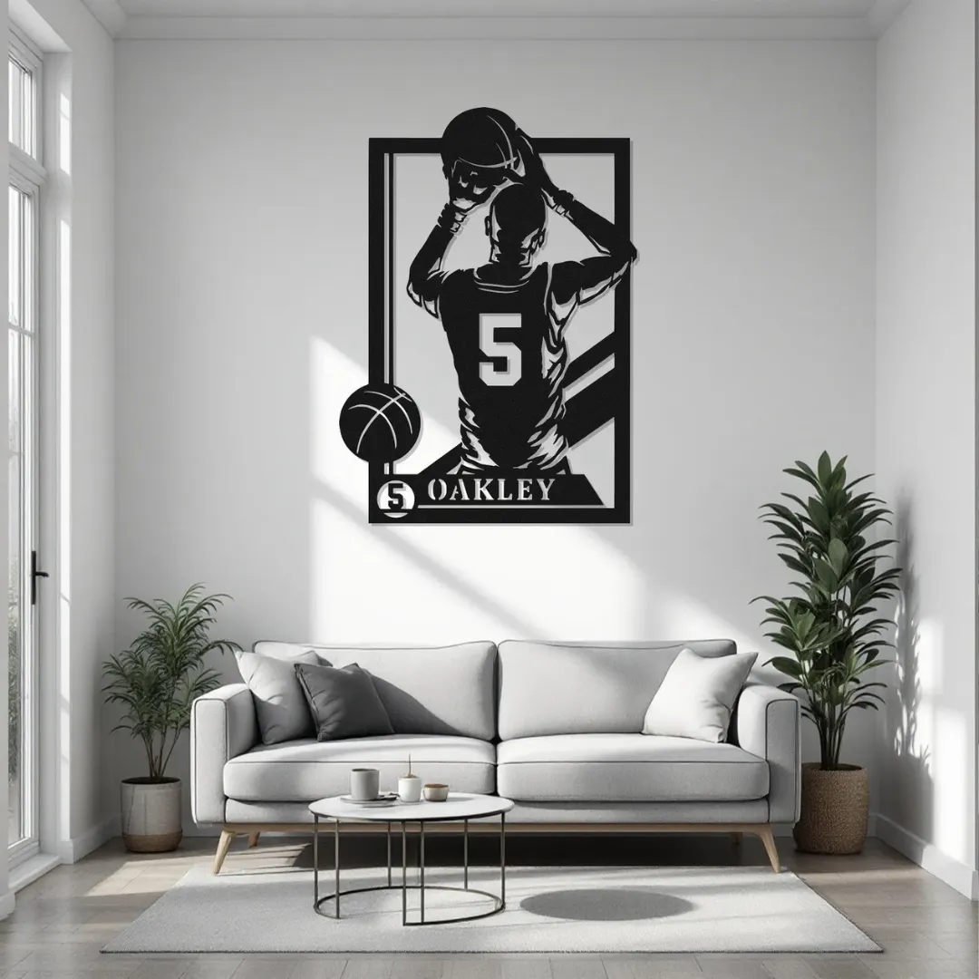 Basketball Player Shooting Silhouette Custom basketball player shooting metal wall art