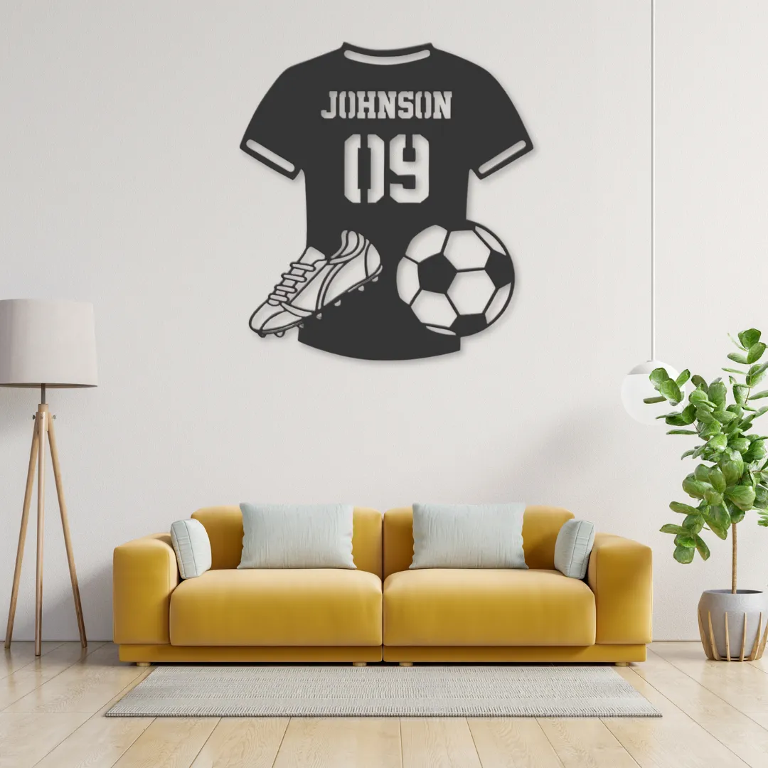 Custom Soccer Jersey Silhouette Custom soccer jersey metal wall art with personalized name and number
