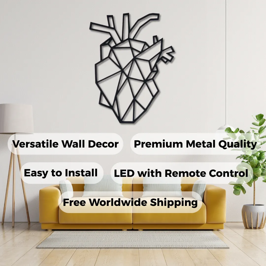 Geometric Heart Silhouettes Geometric heart metal wall art for modern décor.