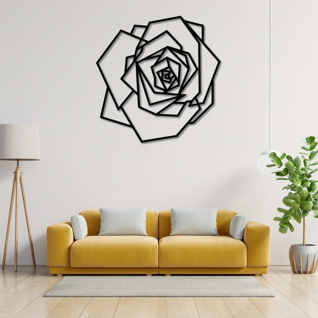Geometric Rose Silhouette Geometric Rose Metal Wall Art – Modern Floral Design