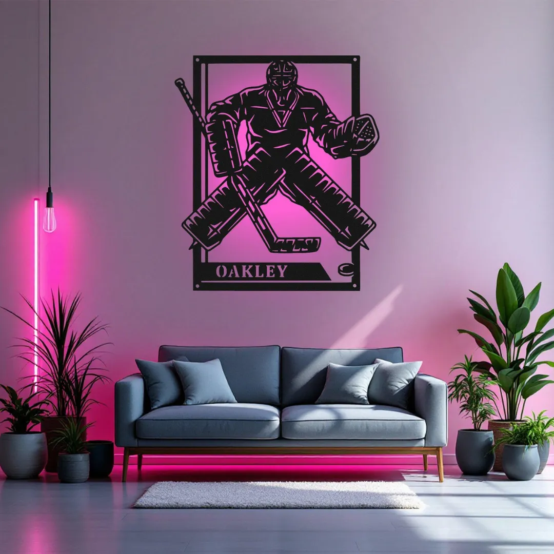 Goalie Stance Silhouettes Laser cut hockey goalie framed silhouette wall hanging
