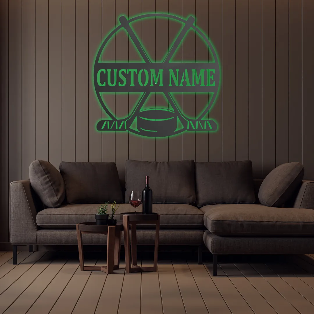 Green Crossed Sticks Personalized Silhouette Custom sports-inspired wall hanging with name engraving