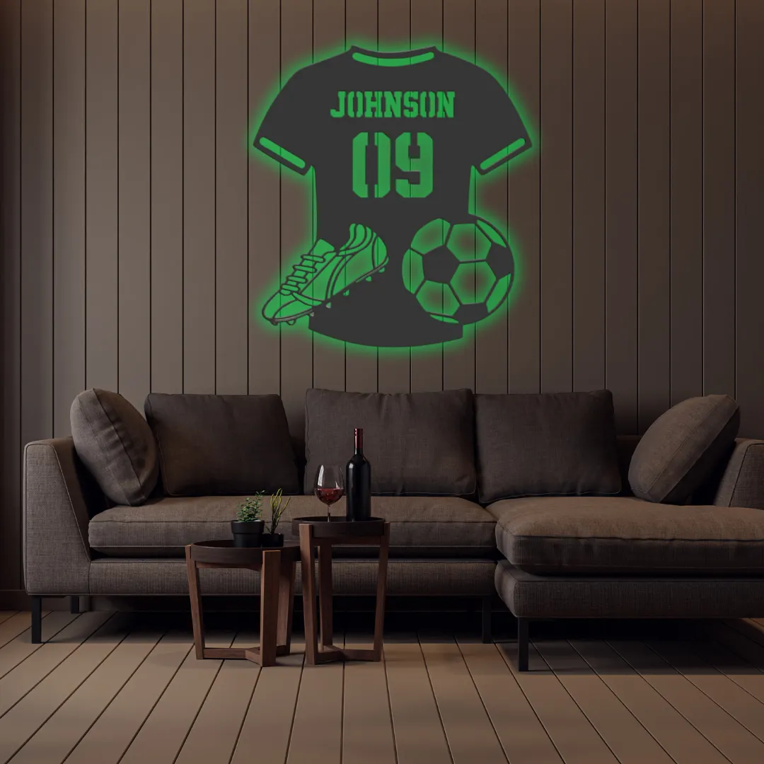 Green Custom Soccer Jersey Silhouette Personalized football metal wall hanging with engraved name and number