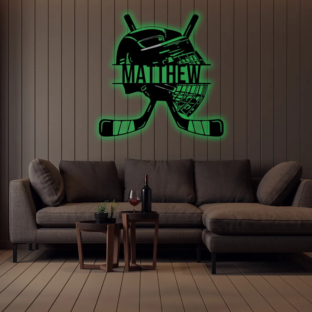 Green Hockey Helmet Silhouette Personalized hockey wall décor with helmet silhouette