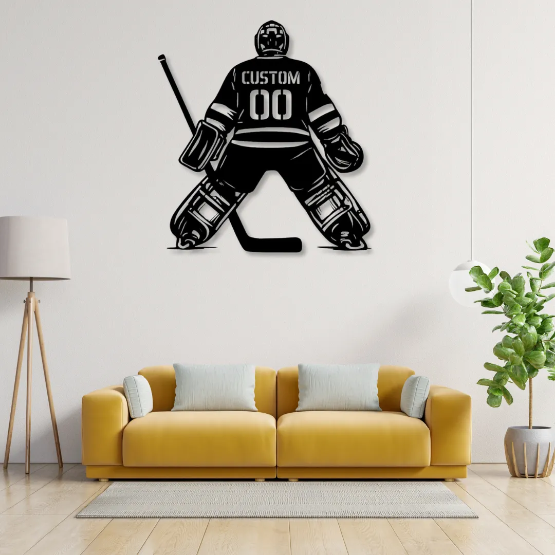 Hockey Goalie Silhouette Custom hockey goalie silhouette metal wall art with name and number