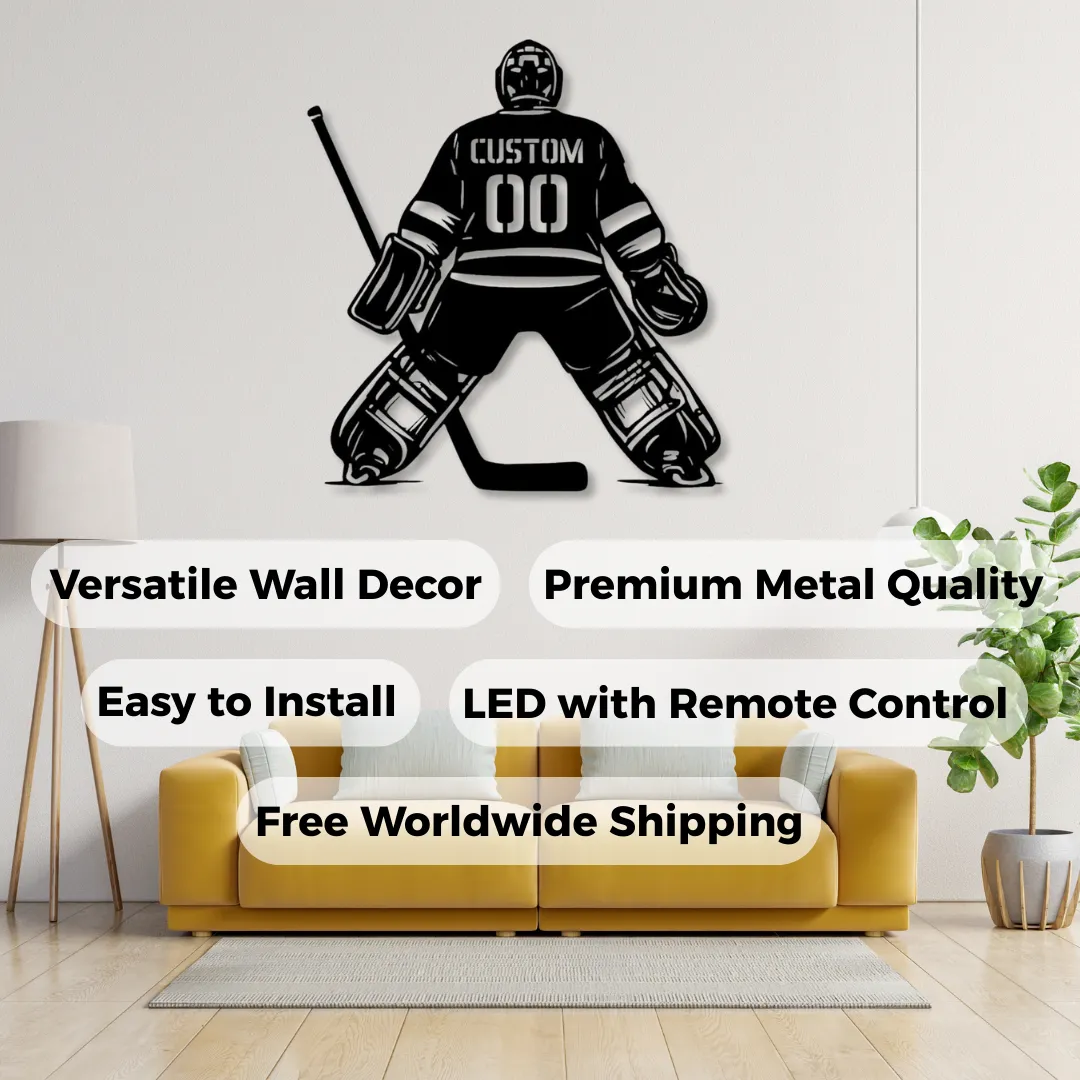 Hockey Goalie Silhouettes Personalized hockey goalie wall décor LED and non-LED