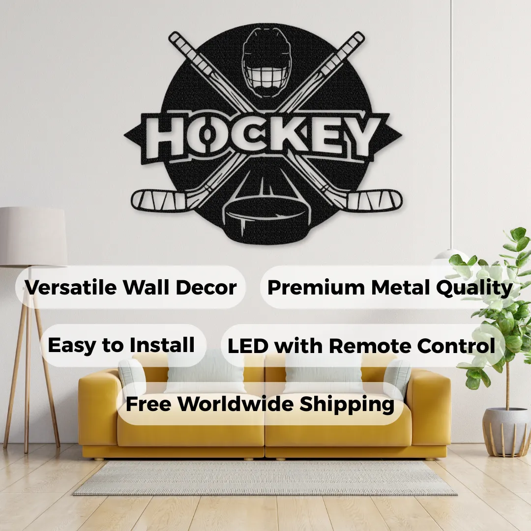 Hockey Logo Silhouettes Laser cut hockey wall décor with helmet and bold text