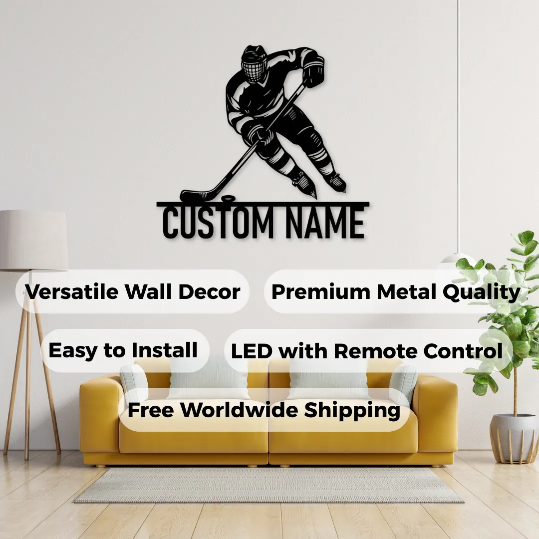 Hockey Player Custom Silhouettes Personalized hockey wall art silhouette with LED and non-LED
